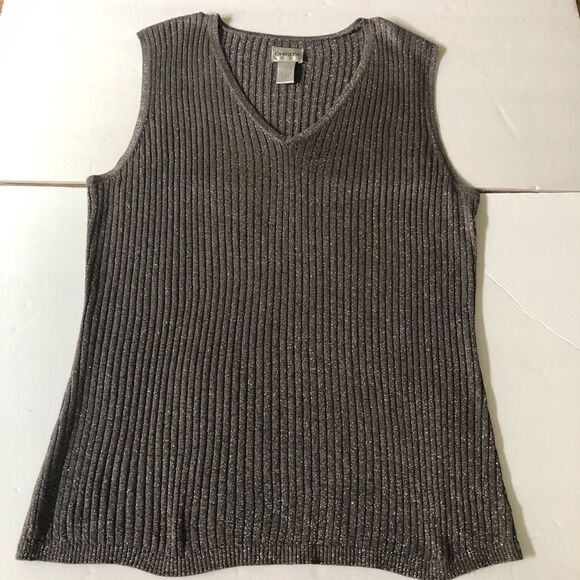 Chico’s Gray and Silver Metallic Sleeveless Tank. - Picture 1 of 6